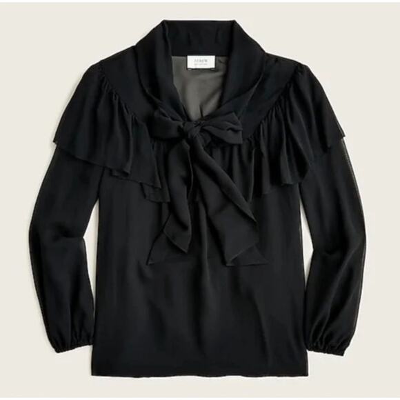 J. Crew 100% Silk Tie-Neck Chiffon Top Ruffle Semi-Sheer Long Sleeve Blouse - Picture 16 of 16